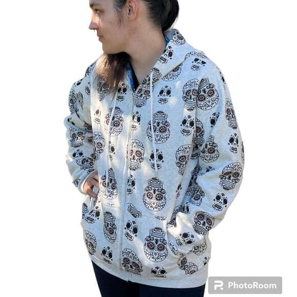 L.A. Soul Gray Zip Front Hoodie Sweatshirt Sugar Skull Designs NWT - Picture 1 of 6